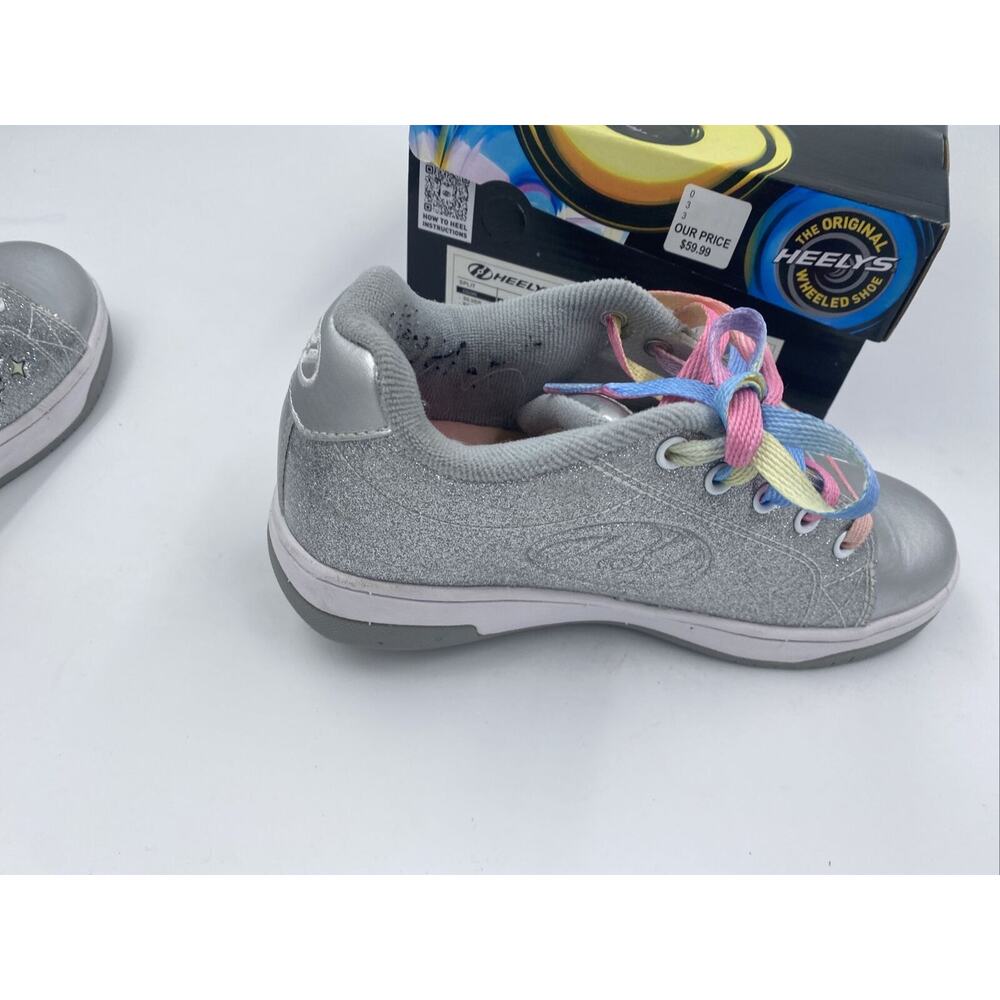 HEELYS Silver with Rainbow laces skate shoe Youth Girls Size 3 - Picture 10 of 15